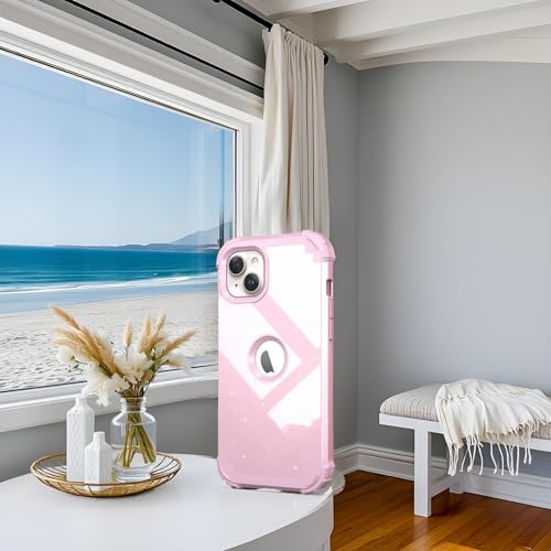 IDweel for iPhone 15 Case with Screen Protector,Luxury 3 in 1 Shockproof Slim Fit Hybrid Heavy Duty Protection Glitter Hard PC Cover Soft Silicone Sturdy Bumper Full Body Case,Glitter Pink - color: Glitter Pink