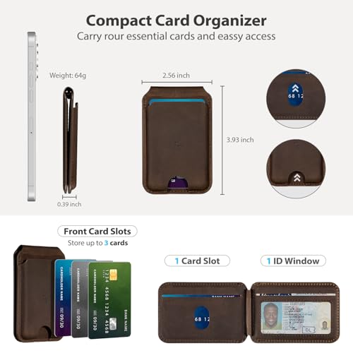 Belemay Crazy Horse Leather Magnetic Wallet for MagSafe Adjustable Stand - color: Rustic Brown