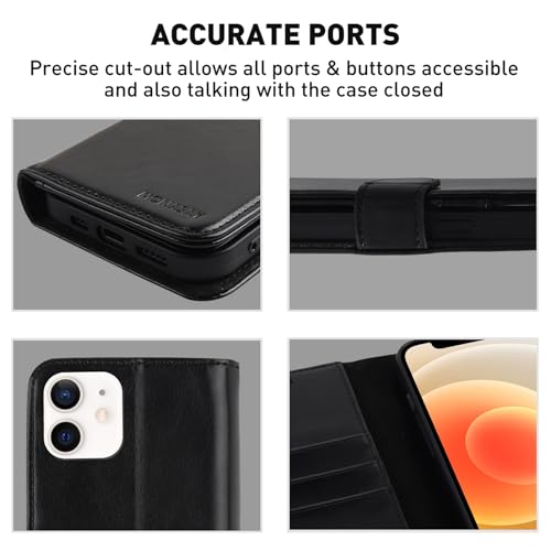 MONASAY Wallet Case Compatible for iPhone 12 mini 5G 5.4-inch,[Glass Screen Protector Included] [RFID Blocking] Flip Folio Leather Cell Phone Cover with Credit Card Holder, Black - color: Black