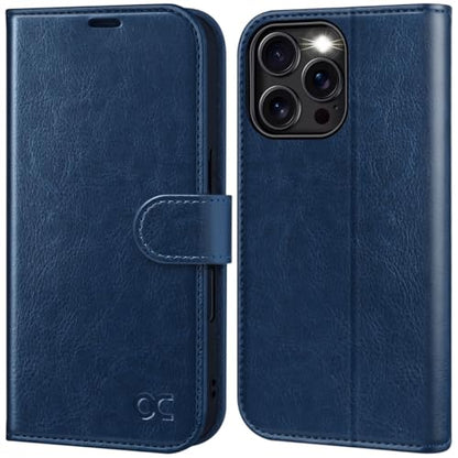 OCASE Compatible with iPhone 16 Pro Wallet Case, PU Leather Flip Folio Case with Card Holders RFID Blocking Kickstand [Shockproof TPU Inner Shell] Phone Cover 6.3 Inch 2024, Blue | Magnetic Flip Folio Cover with RFID Blocking, Card Holders, Shockproof TPU