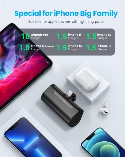 Small Portable Charger for iPhone 4800mAh Power Bank Ultra-Compact 15W Mini Battery Pack Battery Bank Charger Compatible with iPhone 14 Pro/13/12/11/8/iPad Air/Mini/Pro/AirPods Pro I/II(Black) - color: Black