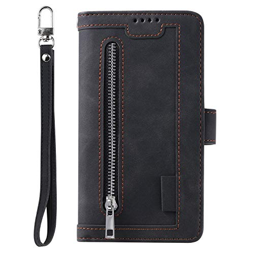 EYZUTAK Wallet Phone Case for Samsung Galaxy A15 4G/5G, Retro Matte 9 Card Holder Slots Zipper Pocket Handbag Case PU Leather Magnetic Closure Kickstand with Wrist Strap Flip Folio Purse Case - Black - color: Black, size: Samsung Galaxy A15 4G/5G