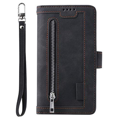EYZUTAK Wallet Phone Case for Samsung Galaxy A16 4G/5G, Retro Matte 9 Card Holder Slots Zipper Pocket Handbag Case PU Leather Magnetic Closure Kickstand with Wrist Strap Flip Folio Purse Case - Black - color: Black, size: Samsung Galaxy A16 4G/5G