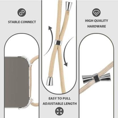 Strap Case for iPhone 15 Pro Max Transparent Case for Women Adjustable Crossbody Lanyard Crystal Clear Soft TPU Shockproof Anti-Yellowing Protective Cover for iPhone 15 Pro Max - Beige - size: for iPhone 15 Pro Max
