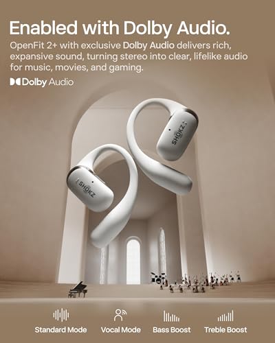 SHOKZ OpenFit 2+ Open-Ear Earbuds, Grey, Dolby Audio,Wireless Charging - color: Grey, style: Dolby Audio / USB-C&Wireless