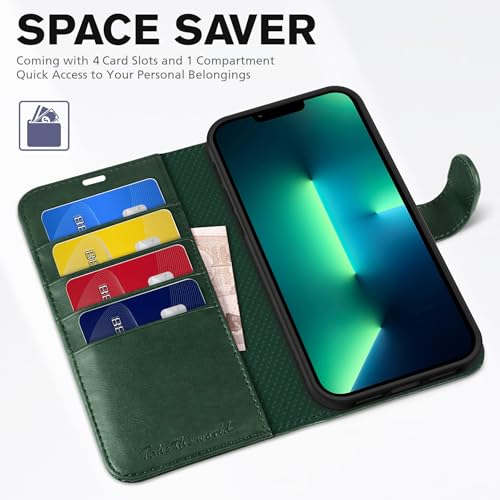 TUCCH Wallet Case for iPhone 13 Pro Max, 4 Card Holders, Midnight Green - color: Midnight Green