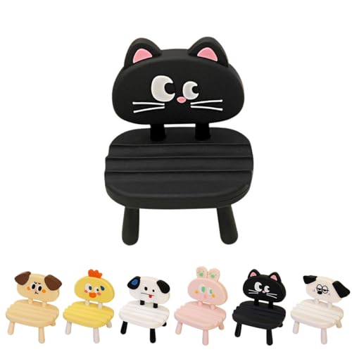 Super Cute Funny Face Animal Chair Cell Phone Stand, Adjustable Mobile Phone Support‌ Holder‌ Cellphone Mount‌ for Desk, Compatible with Phone 17 16 15 14 13, Smartphone, Pad, Tablet -Black Cat - color: Black Cat