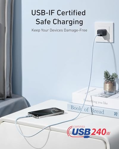 Anker Nano USB C to USB C Cable, 240W Fast Charging Cable (Blue, 6ft) - color: Blue, size: 6ft