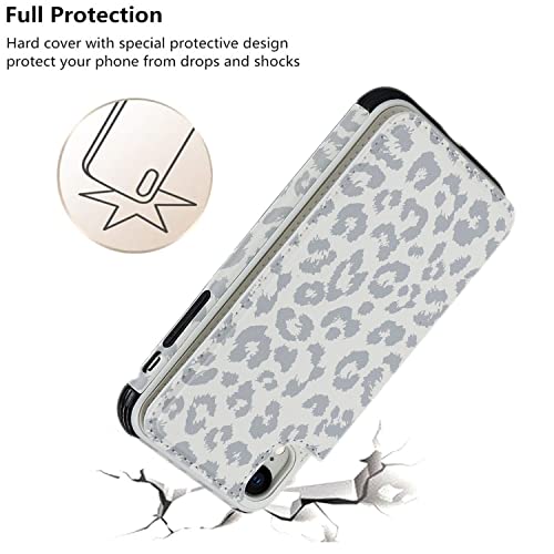 iCoverCase Compatible with iPhone XR Wallet Case with Card Holder and Wrist Strap, RFID Blocking Card Slots PU Leather Kickstand Protective Phone Case (Gray Leopard)