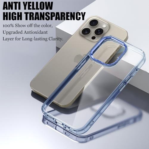 for iPhone 15 Pro Max Case,[Anti-Yellowing] [Military-Grade Protection] Anti-Scratch Transparent Back Slim Shockproof 15 Pro Max Phone Case 6.7 inch (Blue) - color: Blue