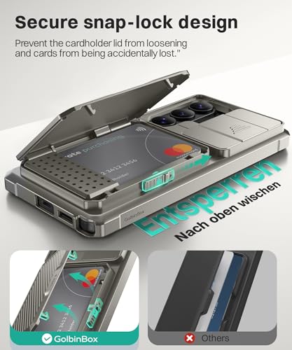 GolbinBox for Samsung Galaxy S26 Ultra Case with Wallet & Lock,Pearl Silver | Card Holder, Slide Camera Cover, Built-in Safety Lock & RFID Protection, Holds 4~5 Cards or Cash, S26 Ultra Wallet Case 6.9'' - color: Pearl Silver