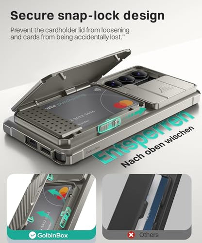 GolbinBox for Samsung Galaxy S26 Ultra Case with Wallet & Lock,Pearl Silver | Card Holder, Slide Camera Cover, Built-in Safety Lock & RFID Protection, Holds 4~5 Cards or Cash, S26 Ultra Wallet Case 6.9'' - color: Pearl Silver