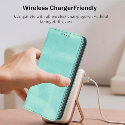 Leather Wallet Case Compatible with Galaxy A10E with RFID Blocking, Bumper Phone Cover Credit Card Slots Case Protective Shockproof Magnetic Case Wallet Compatible with Samsung Galaxy A20E/A10E - color: Mint green