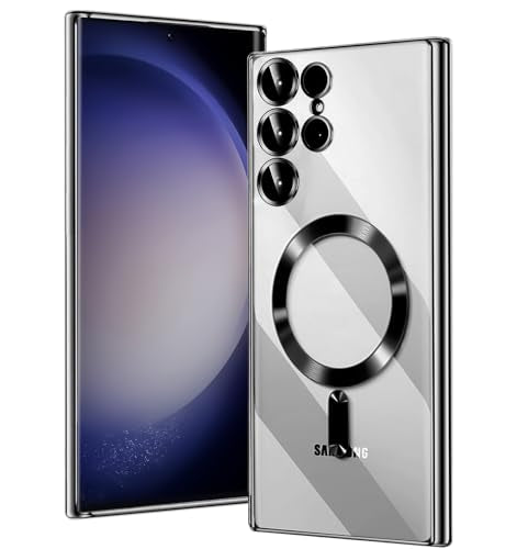 Magnetic Glossy Case for Samsung Galaxy S23 Ultra,S23 Ultra Phone Case Slim Clear Luxury with Camera Protector [Compatible with MagSafe], Shockproof TPU Cover for Samsung S23 Ultra Cases-Black - color: Black, size: Samsung Galaxy S23 Ultra