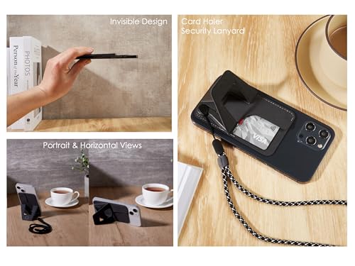 DesignNest FoldStand Slim Magnetic Phone Stand Card Holder with Lanyard, Horizontal Vertical View, Foldable Finger Grip, Wireless Charging Compatible Leather Brown