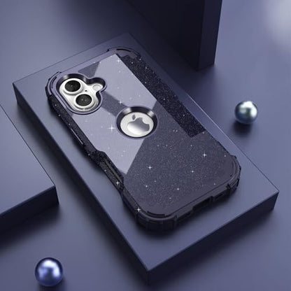 IDweel for iPhone 17 Case with Screen Protector for Women, 3 in 1 Shockproof Slim Fit Hybrid Heavy Duty Hard PC Cover Soft Silicone Bumper Full Body Anti-Fingerprint Case, Glitter Black/Blue - color: Glitter Black/Blue