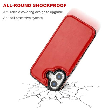 ONETOP for iPhone 17 Wallet Case with Credit Card Holder,Red | Kickstand,ID/Cash Holder,Case Wallet with Card Slots,Double Magnetic Clasp,Durable PU Leather Shockproof Cover for Women Men - color: Red