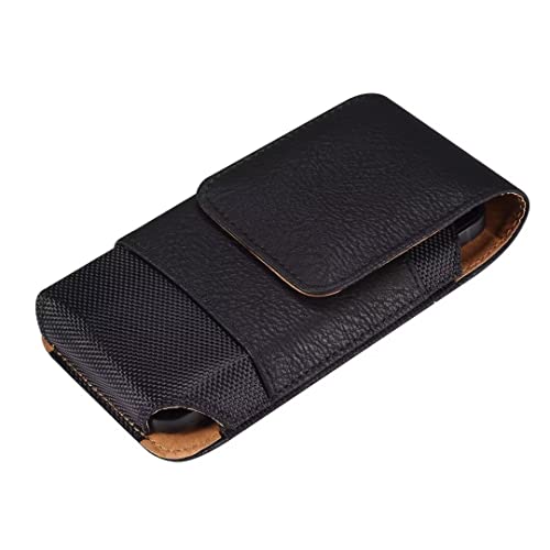 Cell Phone Belt Clip Holster Leather Men, Cell Phone Waist Bag with Card Holder, Vertical Leather Smartphone Pouch with Belt Loop Carry Case Travel Outdoor Camping Phone Belt Holder Wallet Fanny Pack - color: Black, size: 6.1 INCH