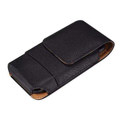 Cell Phone Belt Clip Holster Leather Men, Cell Phone Waist Bag with Card Holder, Vertical Leather Smartphone Pouch with Belt Loop Carry Case Travel Outdoor Camping Phone Belt Holder Wallet Fanny Pack - color: Black, size: 6.1 INCH