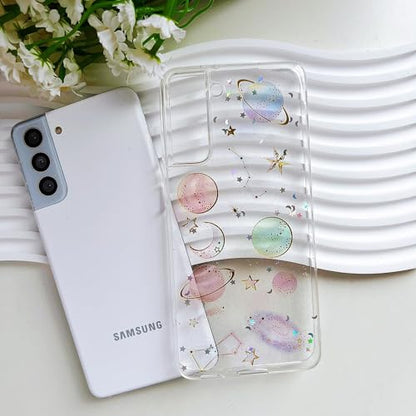 LSEEKA for Samsung Galaxy S21 Clear Case with Glitter Stars Planet Universe Design,Sparkle Bling Cute Slim Soft TPU Protective Women Girl's Phone Cover for Samsung Galaxy S21 - size: for Samsung S21