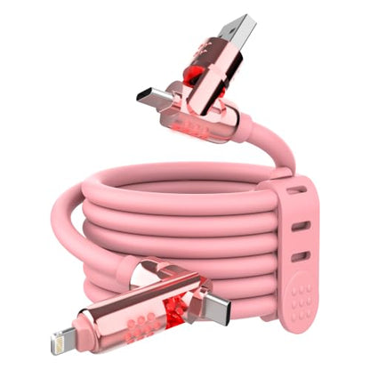 MFish 4-in-1 Fast Charging Cable, 6.6FT, Pink - color: Pink(4-in-1)