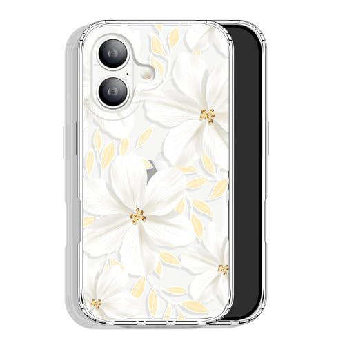GYZYA for iPhone 17 Case Clear 6.3 Inch with Design, Protective Slim TPU Cover + Shockproof Bumper for Women and Girls (Cute White Flowers) - color: Flowers032, size: iPhone 17 (6.3 inch)