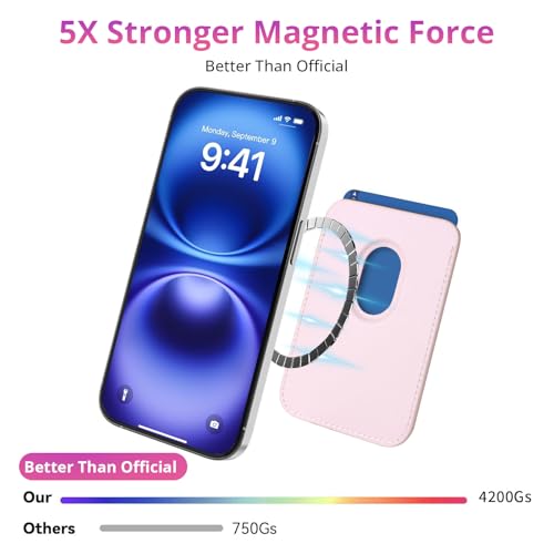 Magnetic Wallet Cell Phone Card Holder for Phone Case with Mag-Safe | Stronger Magnetic RFID Leather Phone Wallet Stick on Series of iPhone 17/16/15/14/13/12 and Pro/Promax, Blush Pink - color: Blush Pink, size: 1 Pack