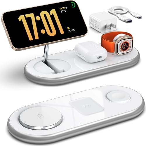 3 in 1 Charging Station for Apple - Faster Mag-Safe Charger Stand for iPhone - Magnetic Wireless Charger Station for iPhone 17/16/15/14/13/12 Series, Apple Watch Series, AirPods Pro (White) - color: White