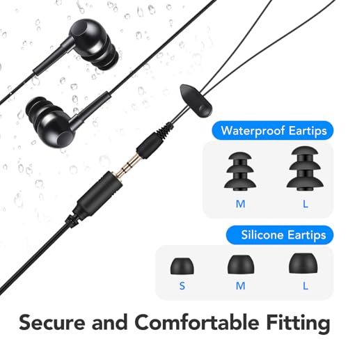 AGPTEK IPX8 Waterproof in-Ear Earphones, Coiled Cable Swimming Earbuds