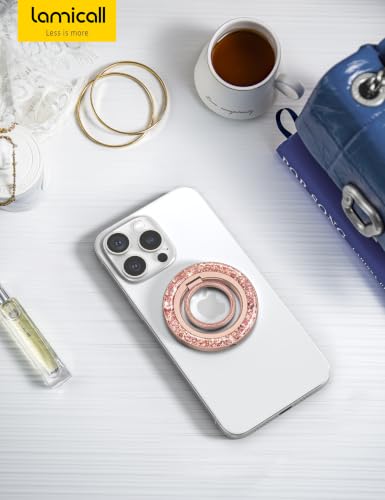 Lamicall Glitter Magnetic Phone Ring for MagSafe, Super Magnet Grip Holder - color: Rose Gold