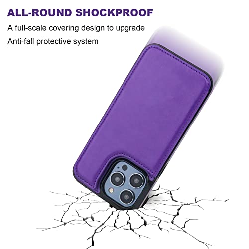 ONETOP for iPhone 14 Pro Max Wallet Case with Credit Card Holder,Purple | Kickstand,ID/Cash Holder,Case Wallet with Card Slots,Double Magnetic Clasp,Durable PU Leather Shockproof Cover for Women Men - color: Purple