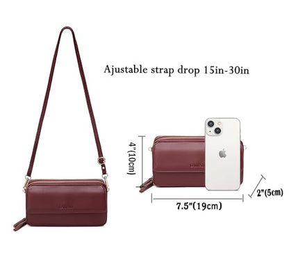 RFID Crossbody Wallet Wristlet Purse with Phone Pocket For Women Vegan Leather - color: Burgundy