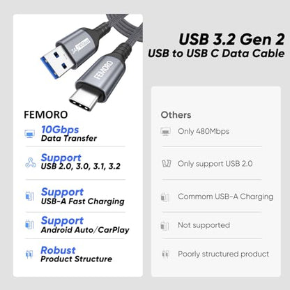 USB C Data Cable 15ft Long, USB3.2 A to Type-C 10Gbps Transfer & 3A Charge - size: 15 Feet