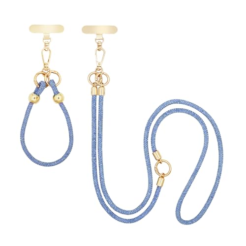 Crystal Phone Strap Crossbody and Wrist Lanyard, Anti Theft Layered & Wrist Strap Cell Phone Neck for Women - color: Light Blue Crystal
