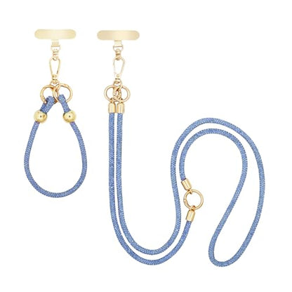 Crystal Phone Strap Crossbody and Wrist Lanyard, Anti Theft Layered & Wrist Strap Cell Phone Neck for Women - color: Light Blue Crystal