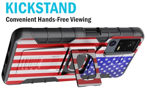 Nakedcellphone Rugged Combo for Jitterbug Smart 4 Phone Case - USA Flag | Hybrid Cover + Belt Clip Holster, Rotating Holder, Ring Grip, with Kickstand, Mounting Plate, Fits Lively Smart4 or TCL 40XL - color: USA Flag