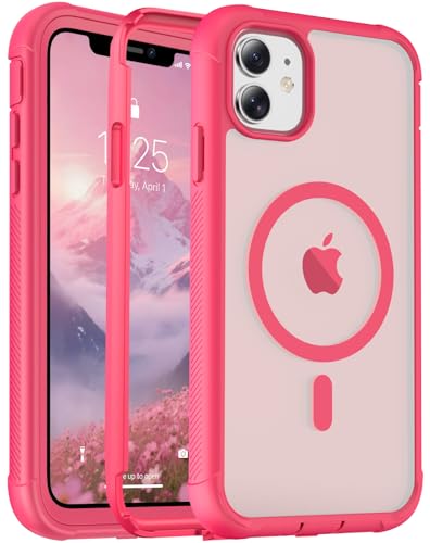jaroco Magnetic for iPhone 11 Case Heavy Duty Protection Rose | Compatible with MagSafe,Military Grade Drop Protection,Translucent Matte,Non-Slip,Shockproof 2-Layer Durable Bumper Case - color: Rose, size: iPhone 11