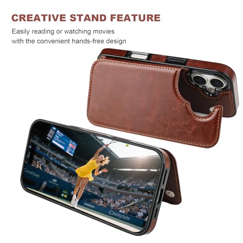 ONETOP for iPhone 17 Wallet Case with Credit Card Holder,Brown | Kickstand,ID/Cash Holder,Case Wallet with Card Slots,Double Magnetic Clasp,Durable PU Leather Shockproof Cover for Women Men - color: Brown