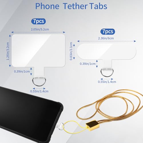 14 Pieces Clear Phone Tether Tab Universal Phone Lanyard Patch Without Adhesive for Most Smartphones Phone Cases - color: 7 T Shape and 7 Square Shape
