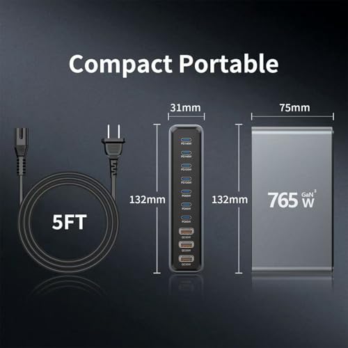 765W 10-Port GaN 3 Desktop Charging Station for Phones, Tablets, Laptops, Smartwatches & Earphones - Home, Office & Travel Compatible - size: 765WGaN3