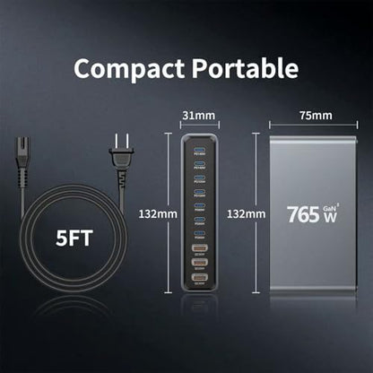765W 10-Port GaN 3 Desktop Charging Station for Phones, Tablets, Laptops, Smartwatches & Earphones - Home, Office & Travel Compatible - size: 765WGaN3
