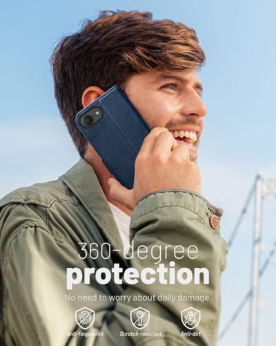 OCASE for iPhone 17e/iPhone 16e Wallet Case, Card Holder, Spliced Blue | RFID Blocking, Kickstand, Magnetic Closure, PU Leather Flip Folio, Shockproof TPU Shell, Protective Phone Cover (6.1") - color: Spliced Blue