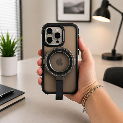 Magnetic Phone Grip Holder for MagSafe, 360° Rotating Ring Stand Kickstand with Silicone Finger Strap, Strong Magnetic Phone Holder for iPhone 17/16/15/14/13/12 & Android (Black) - color: Black