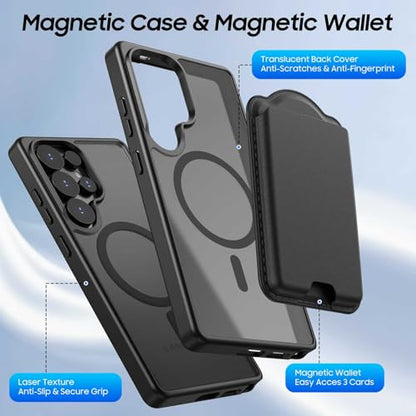 Magnetic for Samsung Galaxy S25 Ultra Wallet Case with Card Holder﻿ | Compatible with MagSafe, Shockproof Phone Cover with Detachable RFID Blocking Card Slot, Black - color: Black, size: S25 Ultra 6.9"
