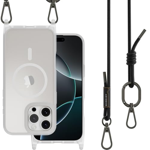 MAGEASY Roam MagSafe Crossbody iPhone Case with Adjustable Strap for iPhone 16 Pro Max, Magnetic Case with Detachable Lanyard, 16FT Drop Defense, Camera Control Compatible (Transparent) - color: Transparent, size: iPhone 16 Pro Max