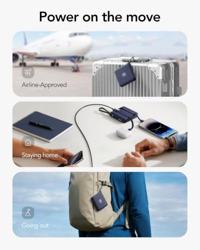 VRURC Portable Charger with Built-in 4 Cables, 22.5W Fast Charging - color: Navy Blue
