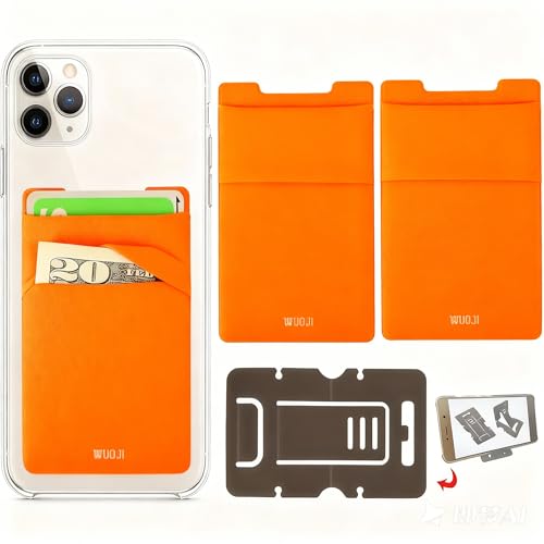 RFID Blocking Phone Card Wallet,Pocket Credit Card ID Case Pouch Sleeve for iPhone Smartphones(Orange)-2PC - color: Orange