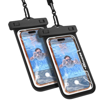 SEAWAG Next Waterproof Phone Pouch, IPX8 Dry Bag for iPhone 16 15 14 13 Pro Max & Samsung Galaxy S25 S24 — Underwater Case, Full Touchscreen, Lanyard, Beach Pool Snorkeling, 2 Pack Black - color: 2Pack Black+Black