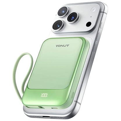 Magnetic Power Bank 10000mAh, Wireless Portable Charger with 15W Max Fast Charging & Built-in USB-C Cable, 22.5W PD LED Display Battery Pack Compatible with iPhone 17/16/15, Samsung Galaxy(green) - color: Green