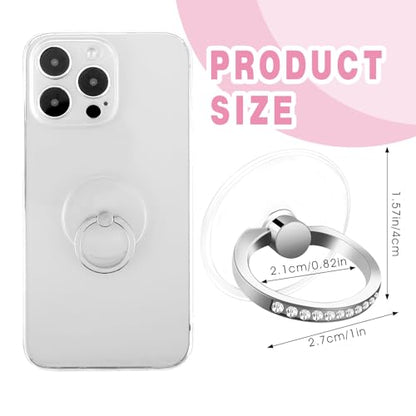4 Pcs Diamond Cell Phone Ring Holder Stand Transparent Finger Grip Clear Phone Ring Grip Clear 360° Degree Rotation Kickstand Phone Rings for Back of Phone Compatible with Most of Phones